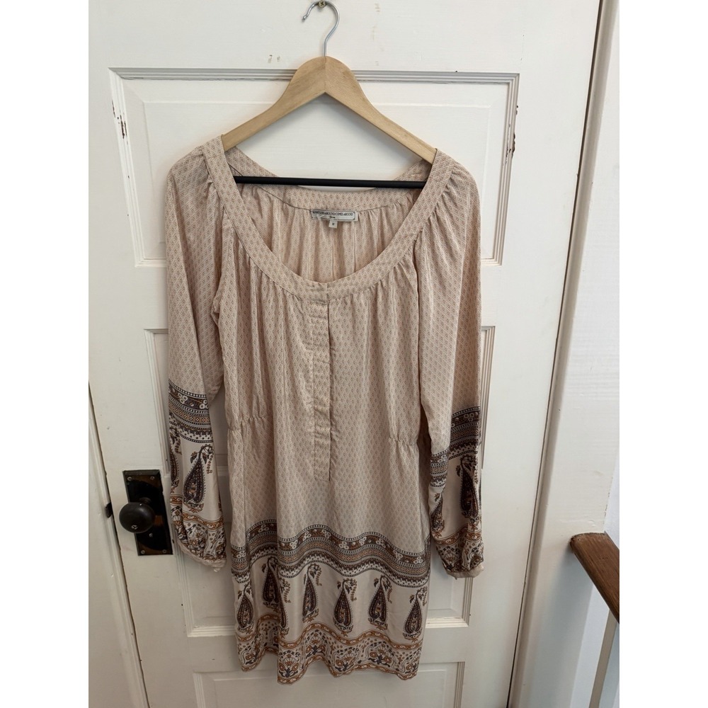 What Goes Around Comes Around Anthropologie‎ Tan Long Sleeved Silk Dress Boho M